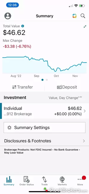 Charles Schwab mobile stock app account dashboard