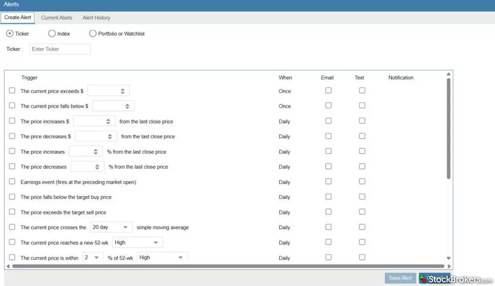 Stock Rover alerts options