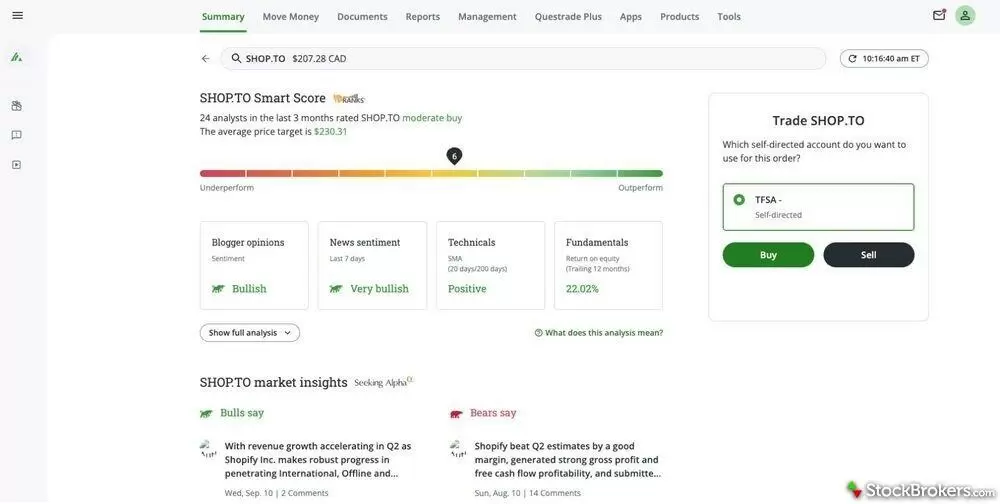 Questrade TipRanks sentiment analysis
