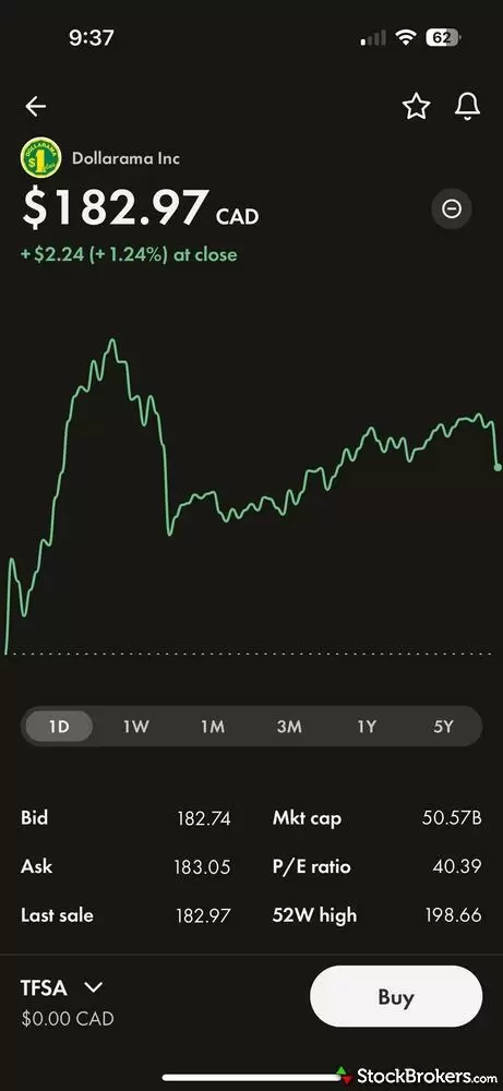 Wealthsimple stock view on mobile Wealthsimple stock view on mobile