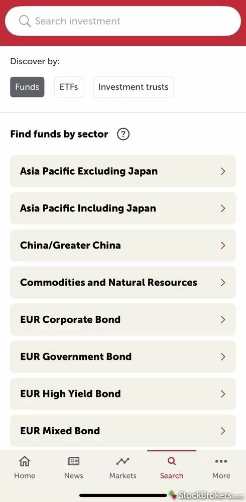 AJ Bell mobile app for discovering funds