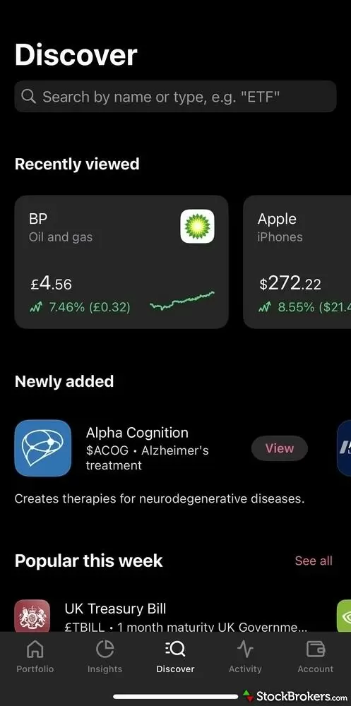 Freetrade mobile app