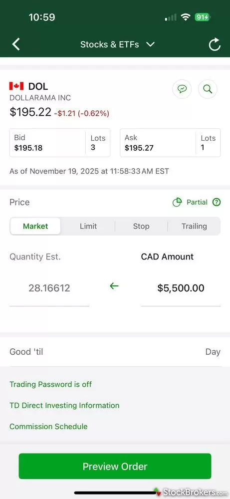 TD Direct Investing mobile app
