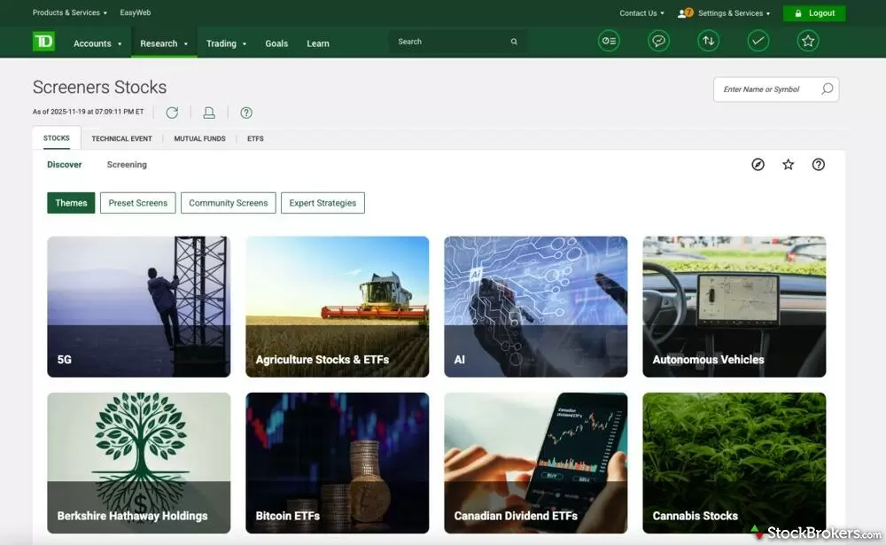 TD Direct Investing stock screener