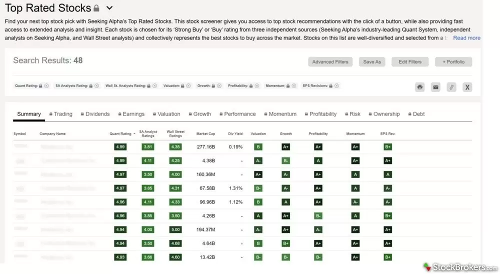 Seeking Alpha locked screener