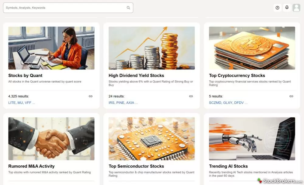 Seeking Alpha screener options