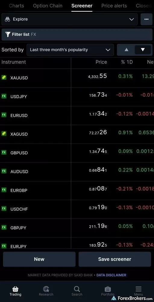 Saxo mobile platform SaxoTraderGO app on Android