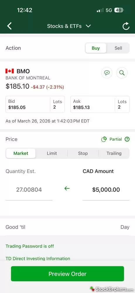 TD fractional shares