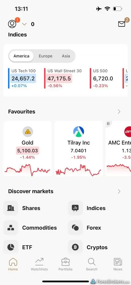 The Capital.com mobile app presents a remarkably clean and intuitive market overview.