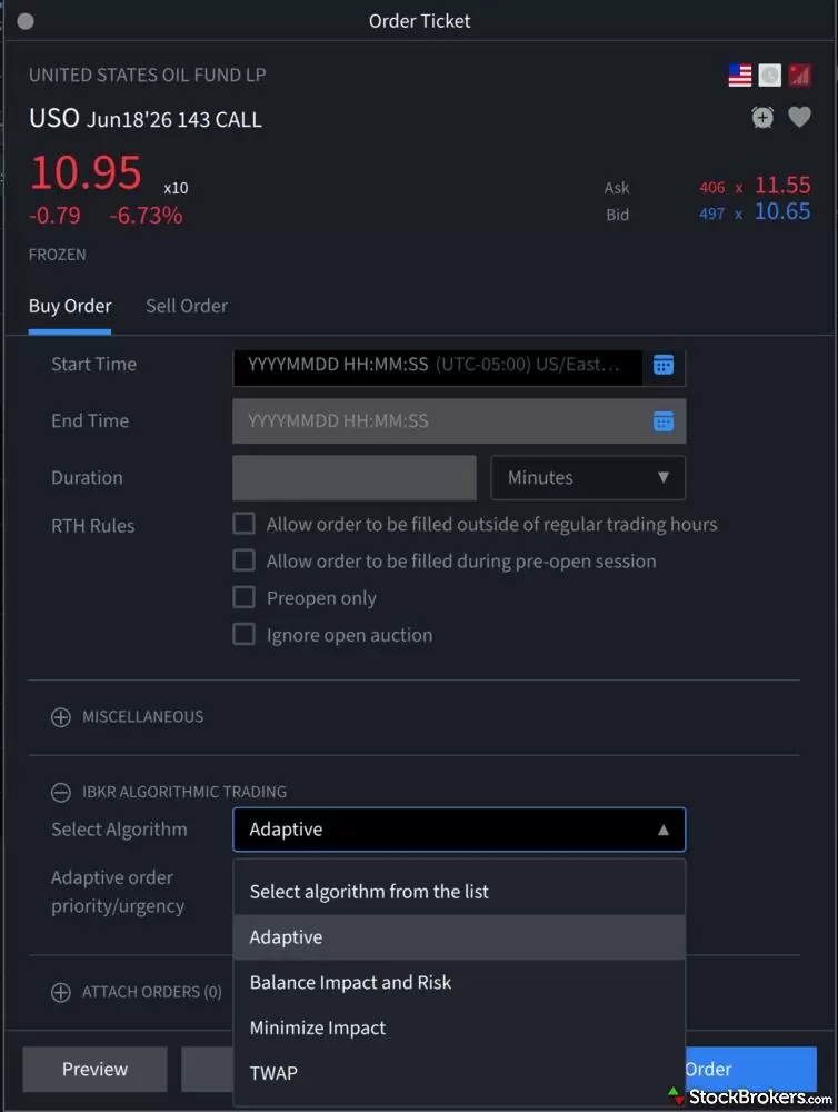 A screenshot of a buy order ticket on IBKR Desktop for a call option.