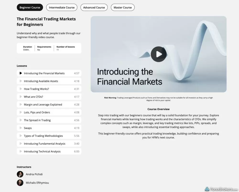 A screenshot of the HFM educational portal. A screenshot of the HFM educational portal.