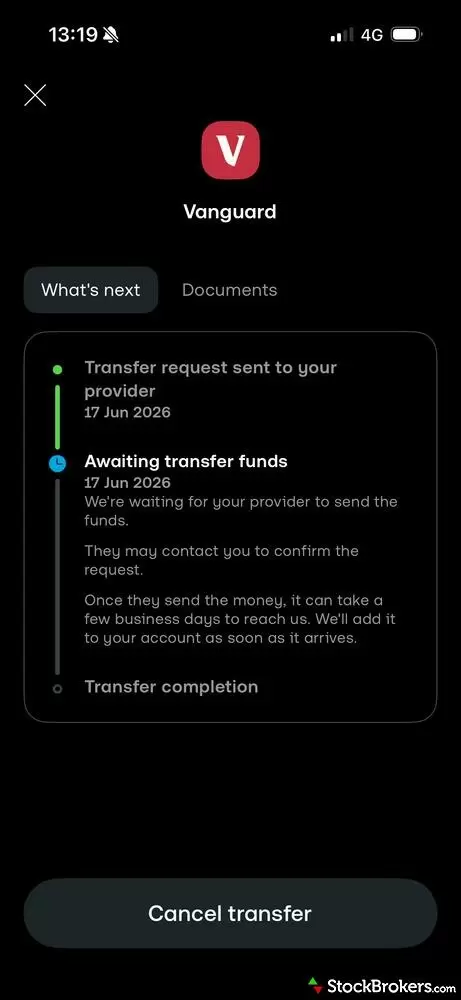 Screenshot of transferring a SIPP into a Trading 212 account. Screenshot of transferring a SIPP into a Trading 212 account.