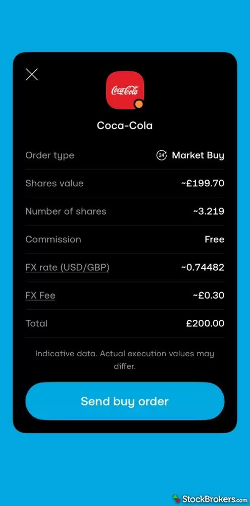 Purchasing shares of Coca-Cola on the Trading 212 platform, showing the FX fee. Purchasing shares of Coca-Cola on the Trading 212 platform, showing the FX fee.