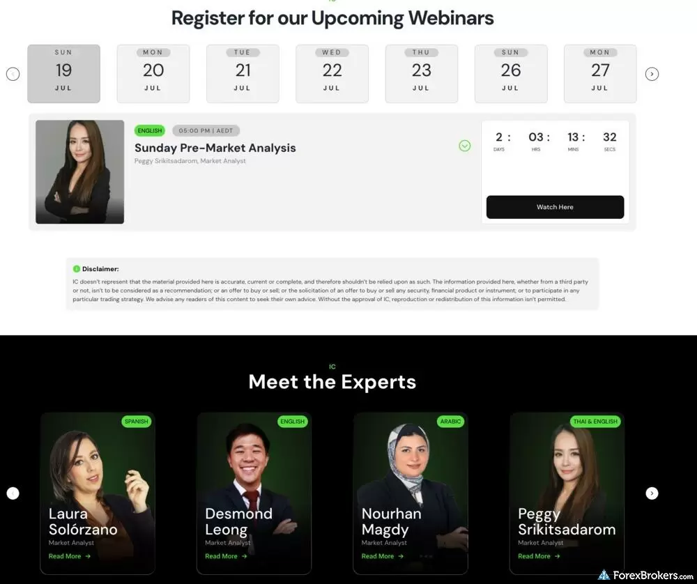 IC Markets scheduled webinar dashboard showing upcoming streams. IC Markets scheduled webinar dashboard showing upcoming streams.