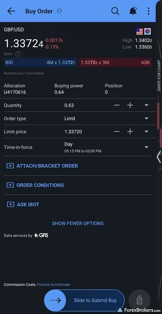A screenshot of the order ticket on the IBKR Mobile app.