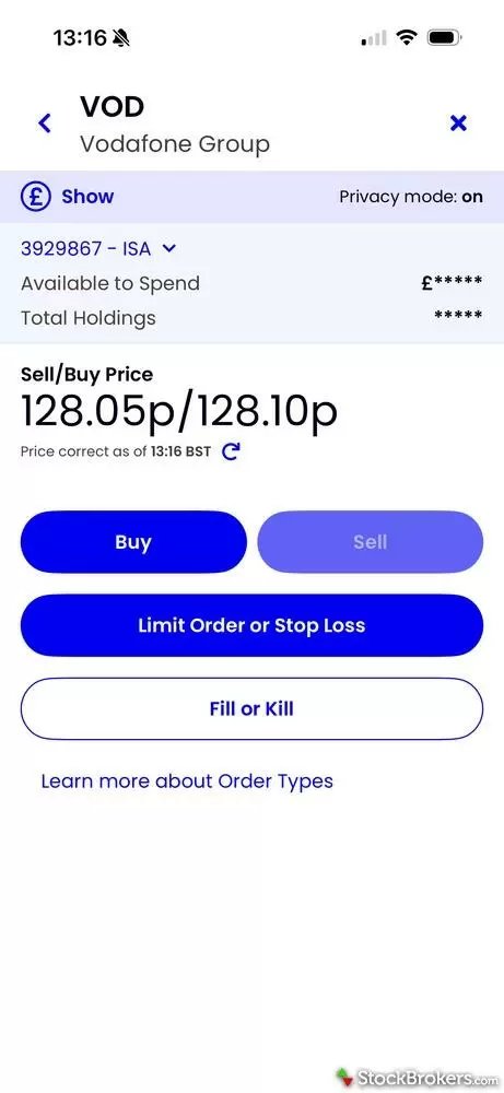 Interactive Investor trade ticket